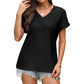 Damen T-Shirt mit V-Ausschnitt, hohl, einfarbig, bequem, atmungsaktiv