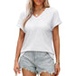 Damen T-Shirt mit V-Ausschnitt, hohl, einfarbig, bequem, atmungsaktiv