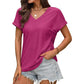 Damen T-Shirt mit V-Ausschnitt, hohl, einfarbig, bequem, atmungsaktiv