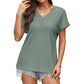 Damen T-Shirt mit V-Ausschnitt, hohl, einfarbig, bequem, atmungsaktiv