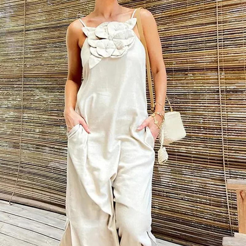Elegantes Maxikleid mit Spaghettiträgern und floralem Akzent für Damen