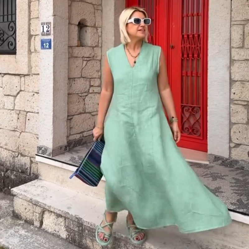 Ärmelloses Midikleid mit V-Ausschnitt für Damen