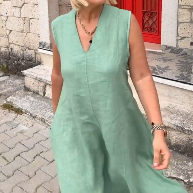 Ärmelloses Midikleid mit V-Ausschnitt für Damen