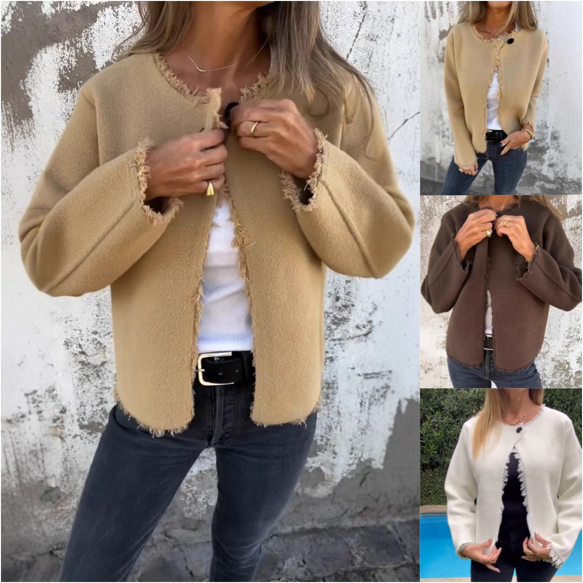 Lässige Strickjacke mit offener Vorderseite für Frauen