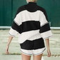 Zweiteiliges Set aus gestreiftem Oberteil und Shorts mit halbem Reißverschluss für Damen