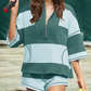 Zweiteiliges Set aus gestreiftem Oberteil und Shorts mit halbem Reißverschluss für Damen