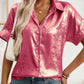 Metallic-Kurzarm-Button-Down-Hemd für Damen