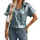 Metallic-Kurzarm-Button-Down-Hemd für Damen