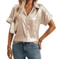 Metallic-Kurzarm-Button-Down-Hemd für Damen