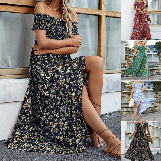 Elegantes, schulterfreies Kleid mit Blumenmuster für Damen