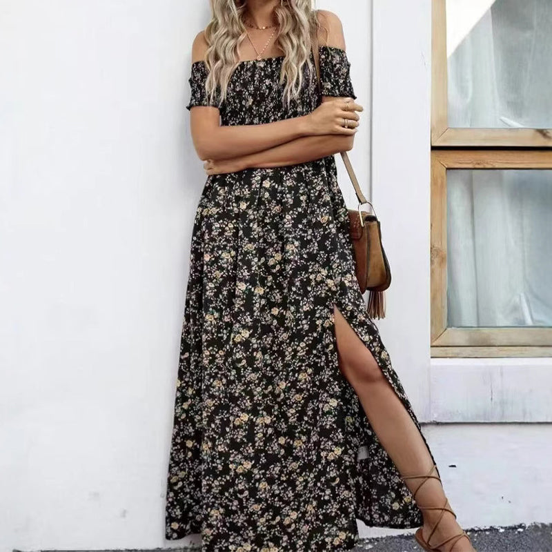 Elegantes, schulterfreies Kleid mit Blumenmuster für Damen