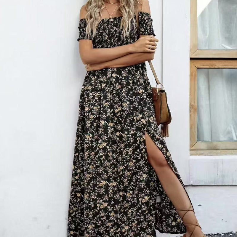 Elegantes, schulterfreies Kleid mit Blumenmuster für Damen