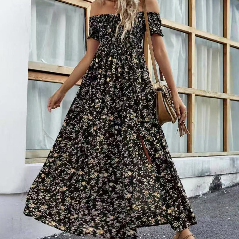 Elegantes, schulterfreies Kleid mit Blumenmuster für Damen
