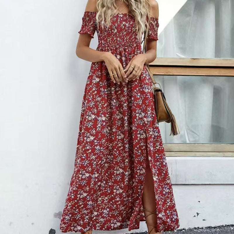Elegantes, schulterfreies Kleid mit Blumenmuster für Damen