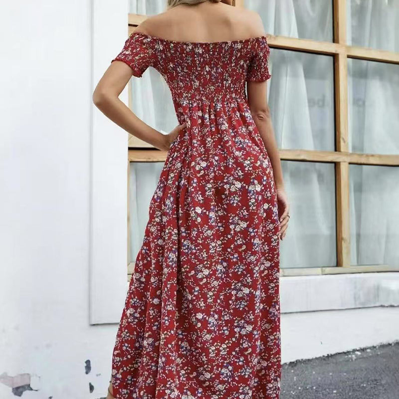 Elegantes, schulterfreies Kleid mit Blumenmuster für Damen
