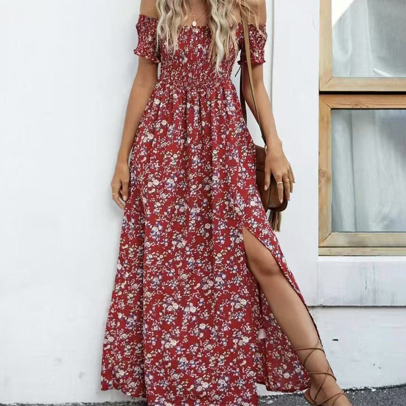 Elegantes, schulterfreies Kleid mit Blumenmuster für Damen