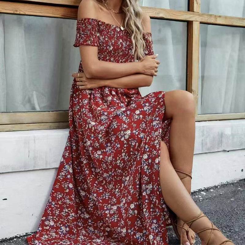 Elegantes, schulterfreies Kleid mit Blumenmuster für Damen