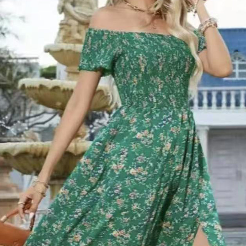 Elegantes, schulterfreies Kleid mit Blumenmuster für Damen