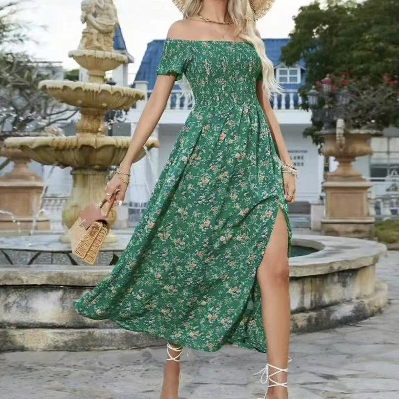 Elegantes, schulterfreies Kleid mit Blumenmuster für Damen
