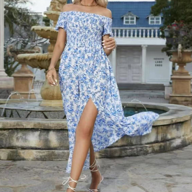 Elegantes, schulterfreies Kleid mit Blumenmuster für Damen