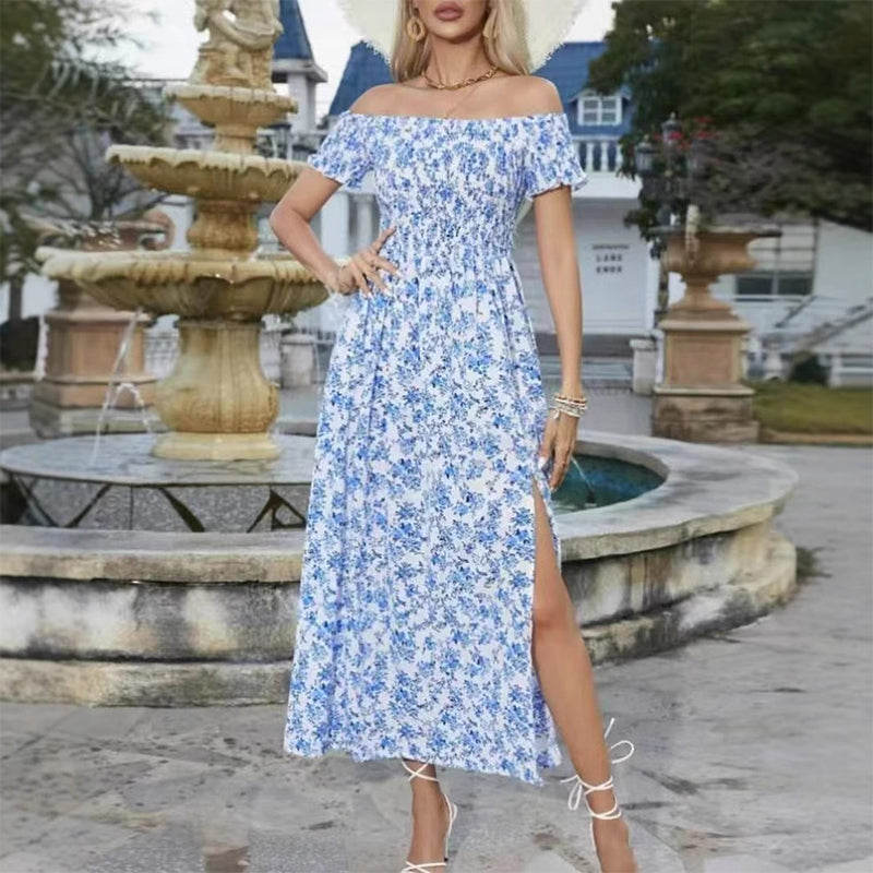 Elegantes, schulterfreies Kleid mit Blumenmuster für Damen