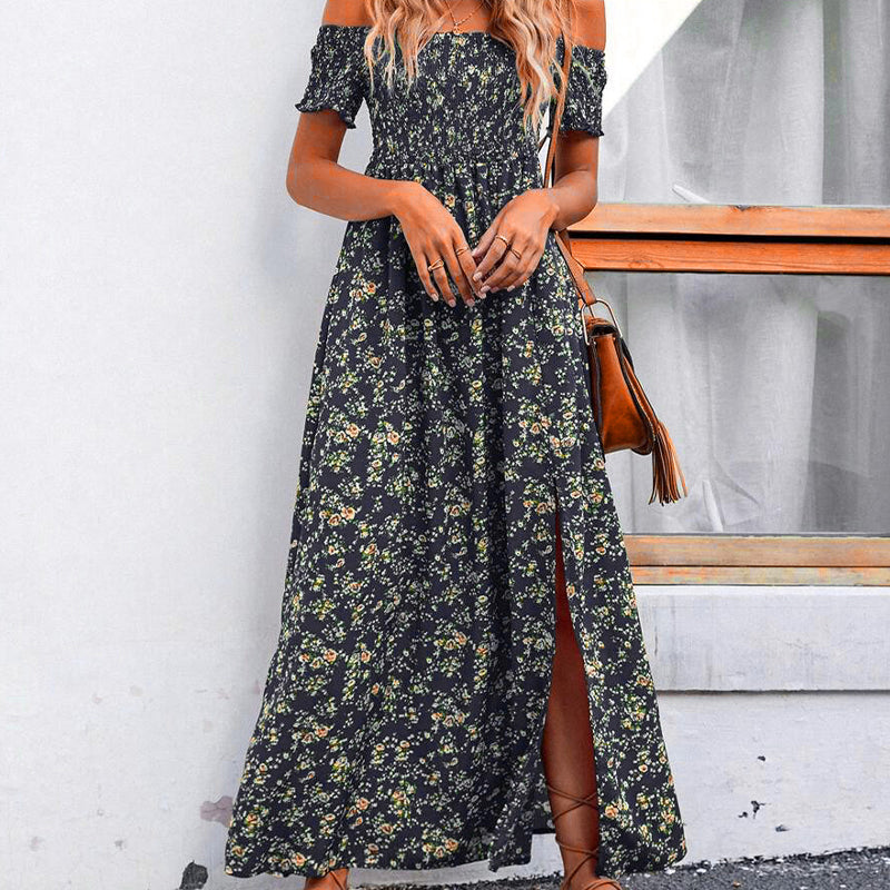 Elegantes, schulterfreies Kleid mit Blumenmuster für Damen
