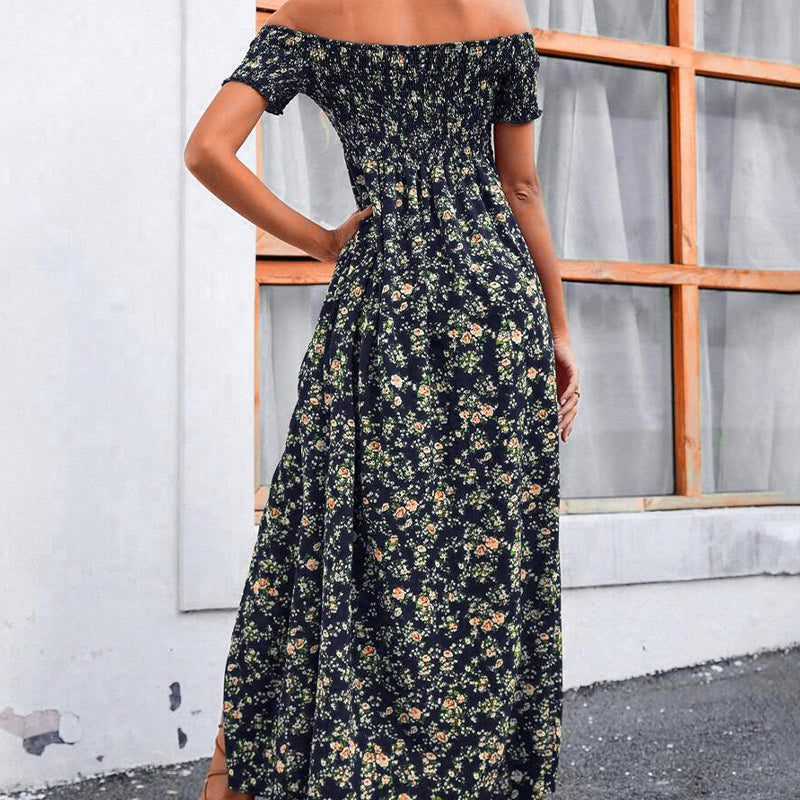 Elegantes, schulterfreies Kleid mit Blumenmuster für Damen