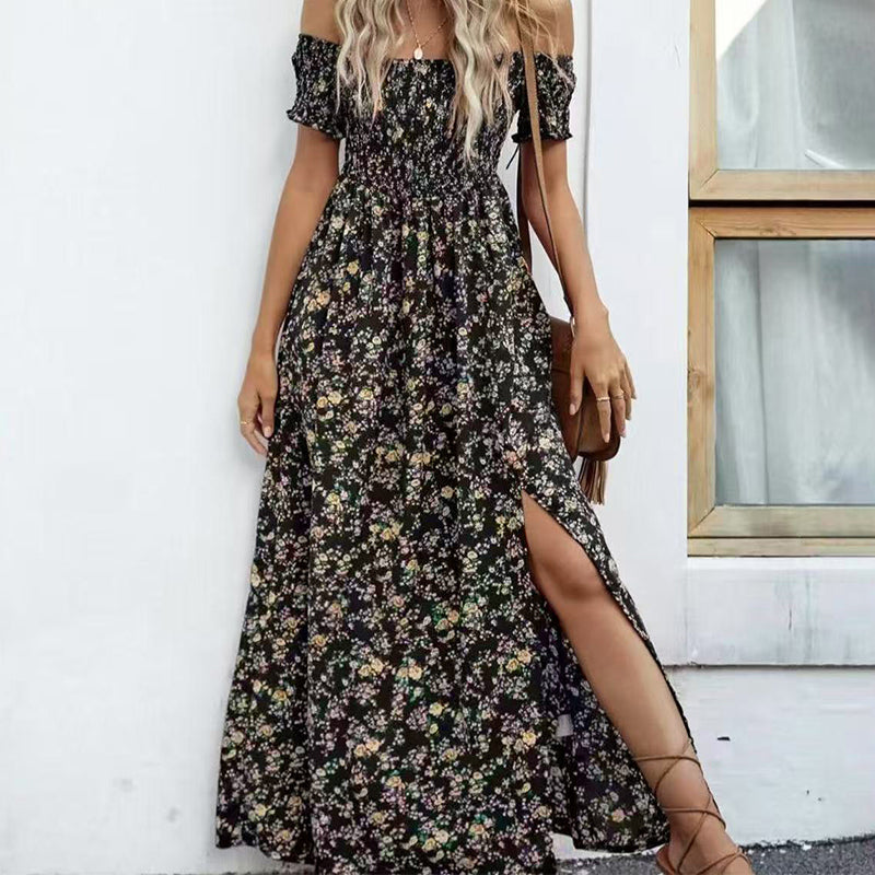 Elegantes, schulterfreies Kleid mit Blumenmuster für Damen