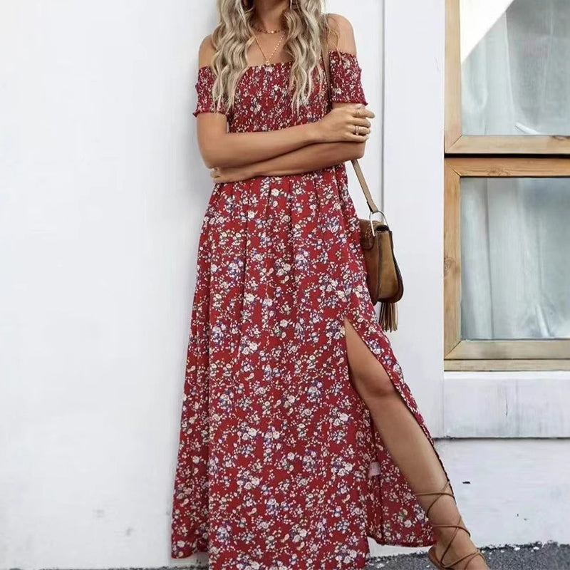Elegantes, schulterfreies Kleid mit Blumenmuster für Damen