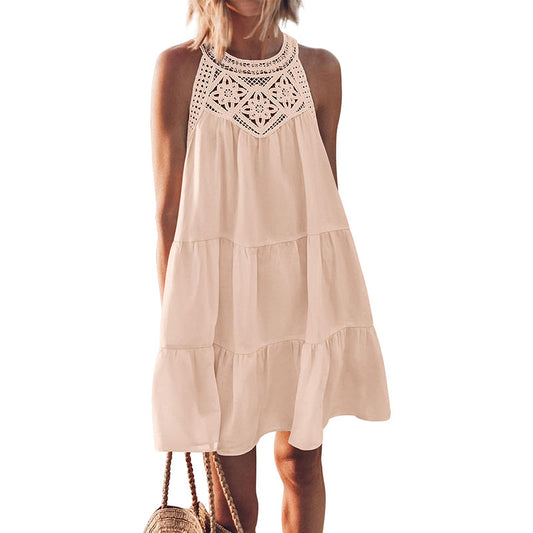 Damen Sommer Hollow Out Halter Kleid