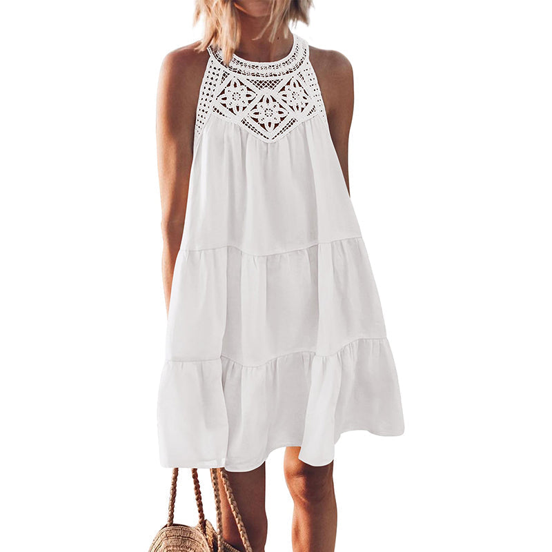 Damen Sommer Hollow Out Halter Kleid
