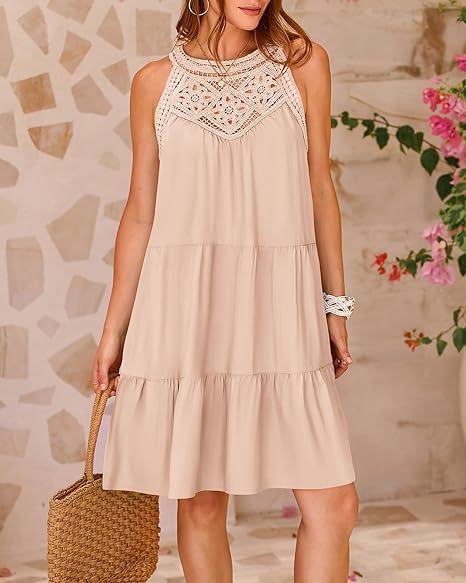 Damen Sommer Hollow Out Halter Kleid