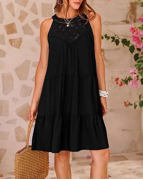 Damen Sommer Hollow Out Halter Kleid