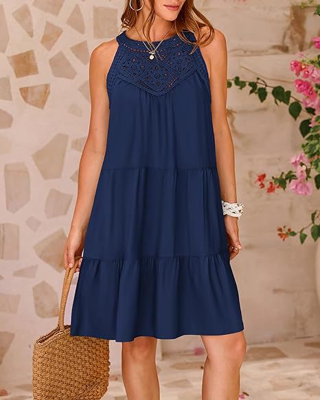 Damen Sommer Hollow Out Halter Kleid