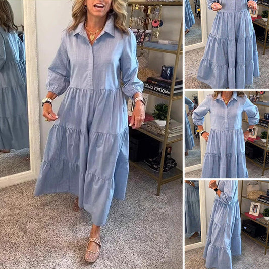 Lässiges Hemdkleid für Damen mit Kragen und Puffärmeln