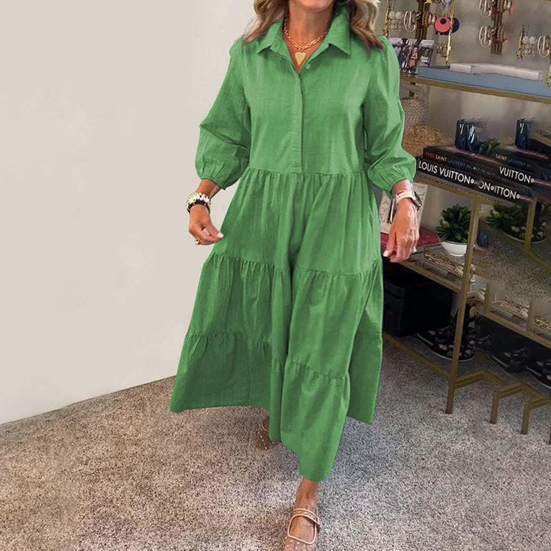 Lässiges Hemdkleid für Damen mit Kragen und Puffärmeln