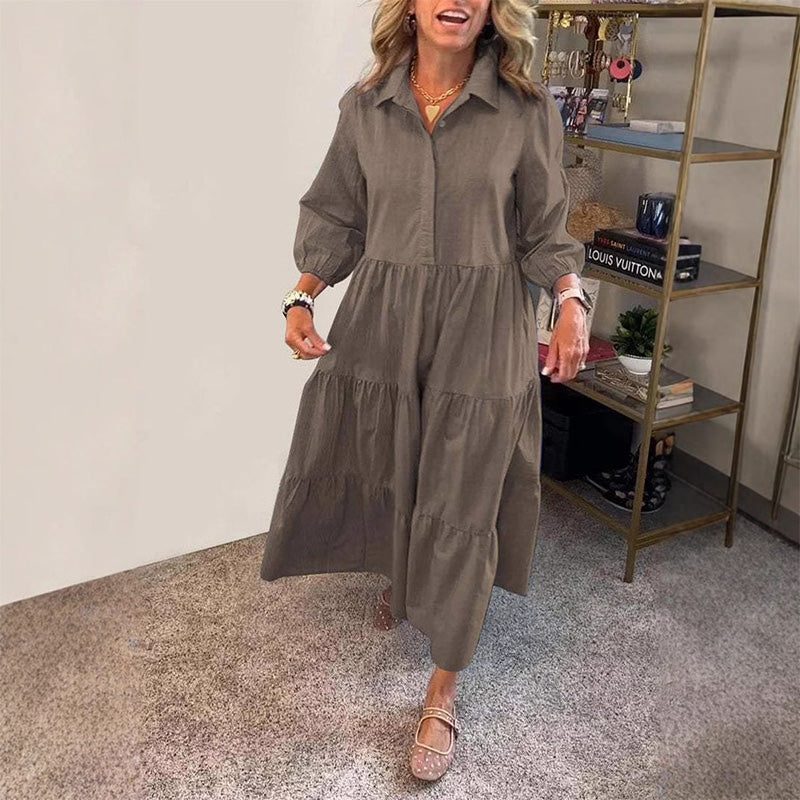 Lässiges Hemdkleid für Damen mit Kragen und Puffärmeln