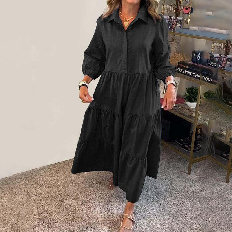 Lässiges Hemdkleid für Damen mit Kragen und Puffärmeln