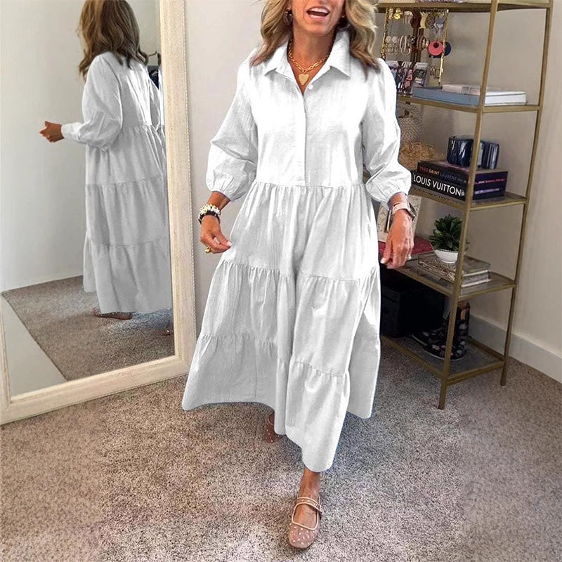Lässiges Hemdkleid für Damen mit Kragen und Puffärmeln