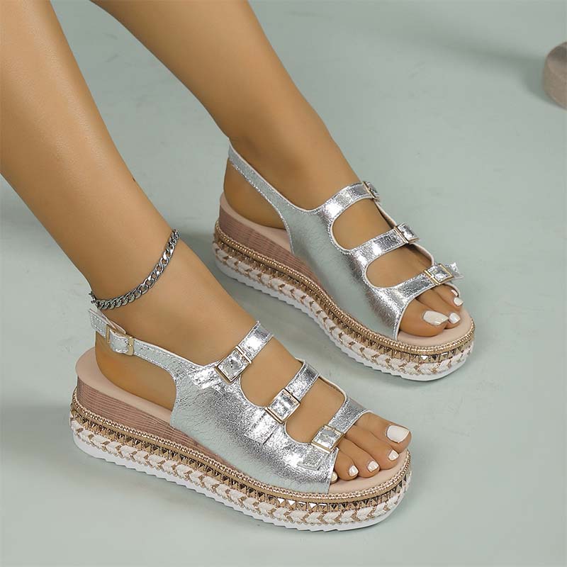 Damen Sommer Sandalen mit dicker Plateausohle und Knöchelriemen