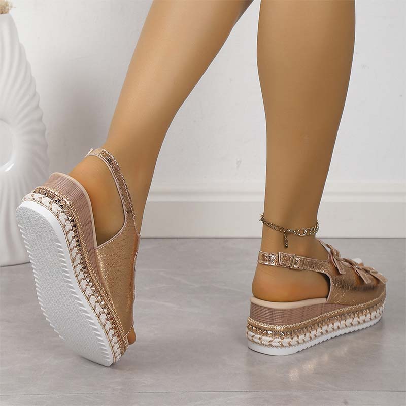 Damen Sommer Sandalen mit dicker Plateausohle und Knöchelriemen