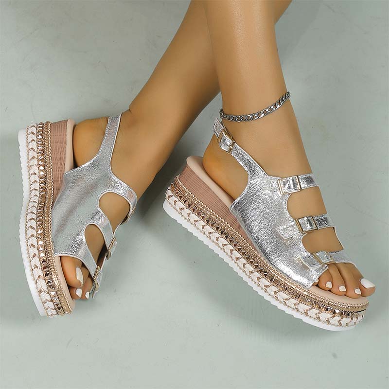 Damen Sommer Sandalen mit dicker Plateausohle und Knöchelriemen