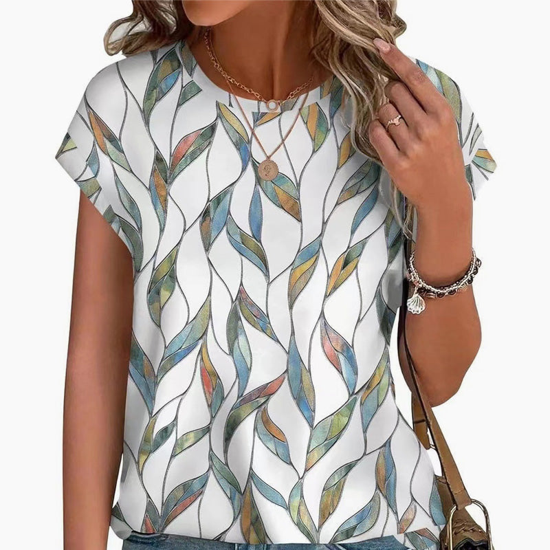 Modisches bedrucktes T-Shirt mit Rundhalsausschnitt und kurzen Ärmeln für Damen