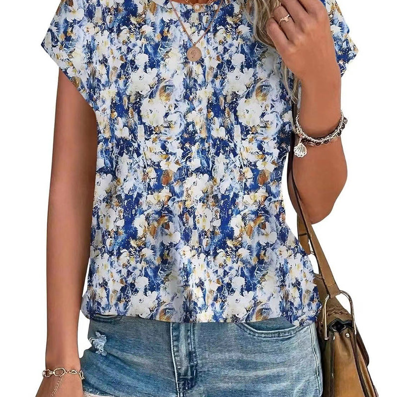 Modisches bedrucktes T-Shirt mit Rundhalsausschnitt und kurzen Ärmeln für Damen