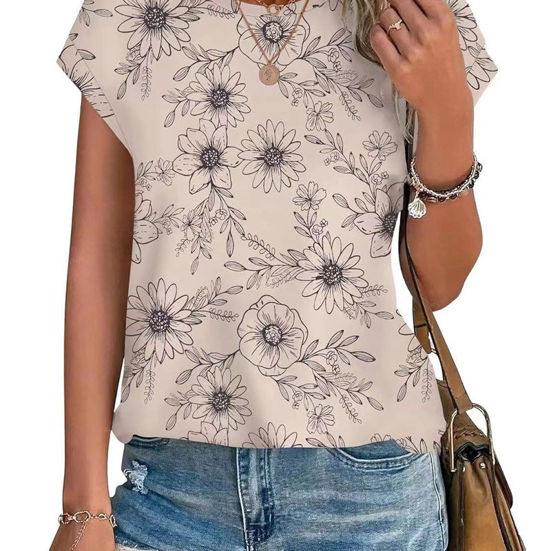Modisches bedrucktes T-Shirt mit Rundhalsausschnitt und kurzen Ärmeln für Damen
