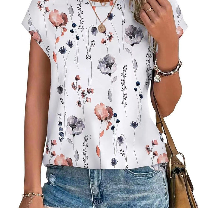 Modisches bedrucktes T-Shirt mit Rundhalsausschnitt und kurzen Ärmeln für Damen