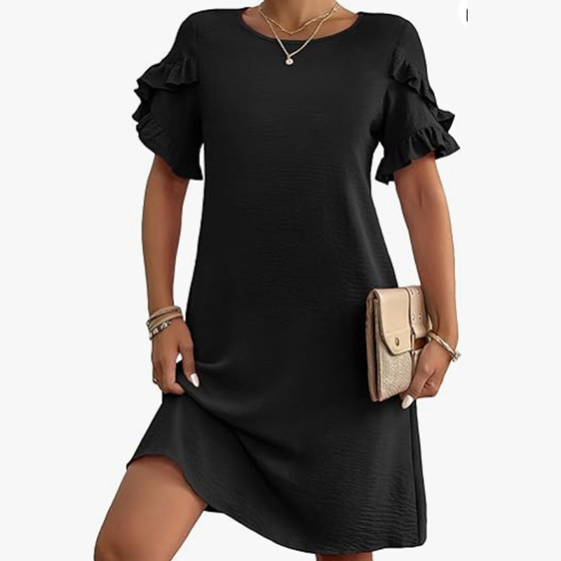 Damenkleid in A-Linie mit Rüschen und kurzen Ärmeln