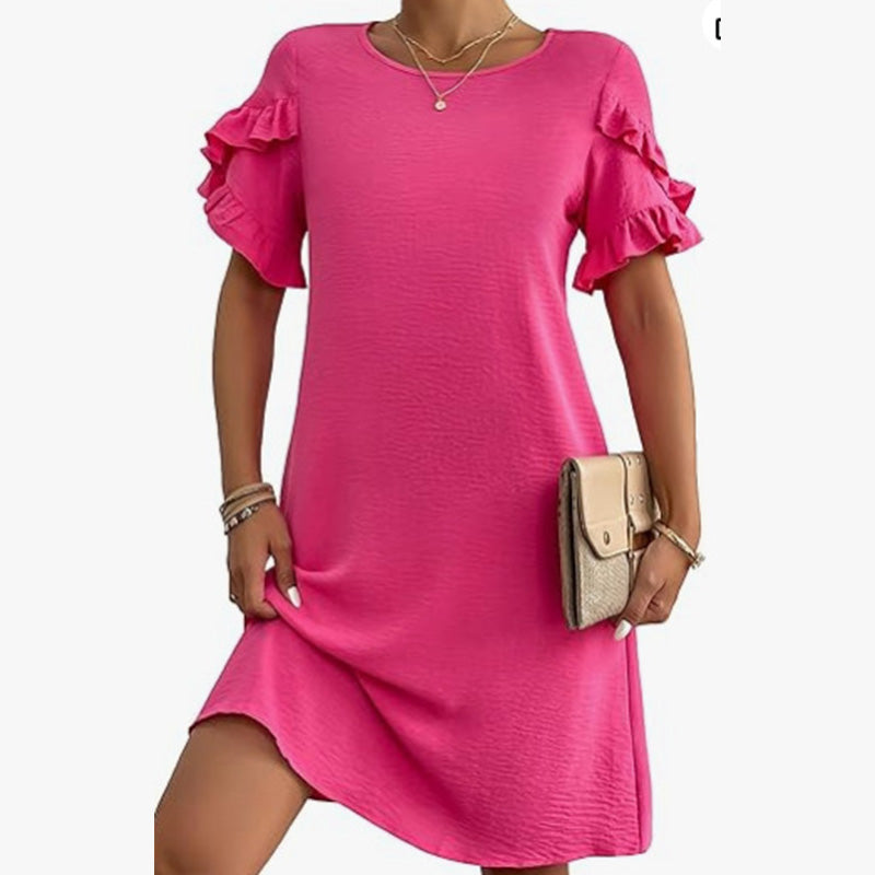 Damenkleid in A-Linie mit Rüschen und kurzen Ärmeln