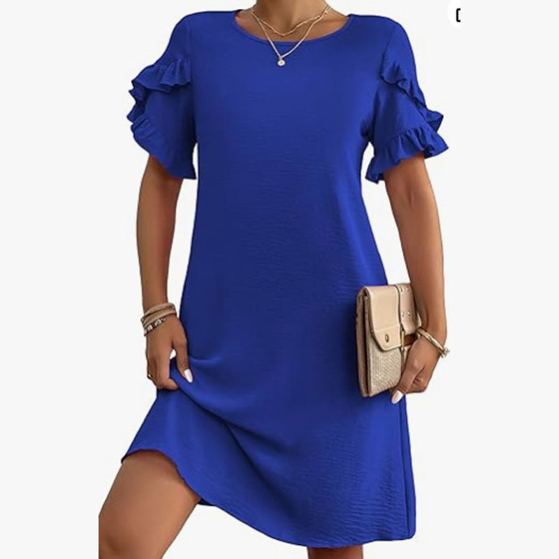 Damenkleid in A-Linie mit Rüschen und kurzen Ärmeln