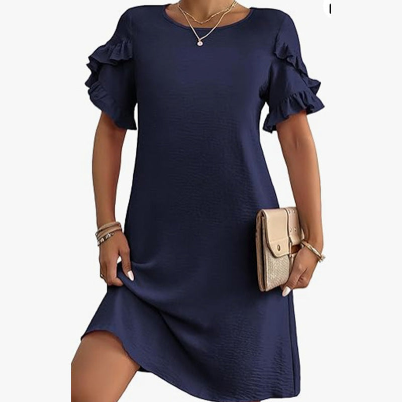 Damenkleid in A-Linie mit Rüschen und kurzen Ärmeln